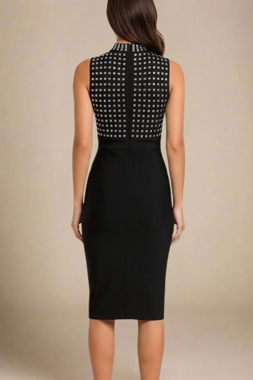 Woman wearing a figure flattering  Hazel Bodycon Dress - Classic Black BODYCON COLLECTION Pty Ltd