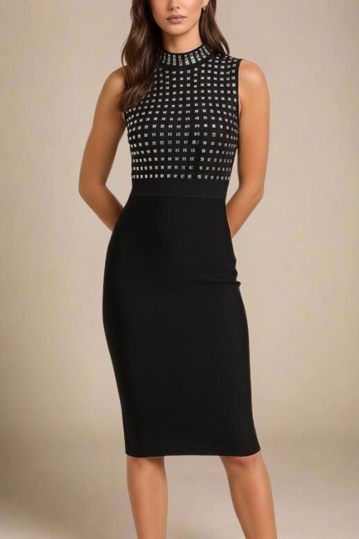 Woman wearing a figure flattering  Hazel Bodycon Dress - Classic Black BODYCON COLLECTION Pty Ltd