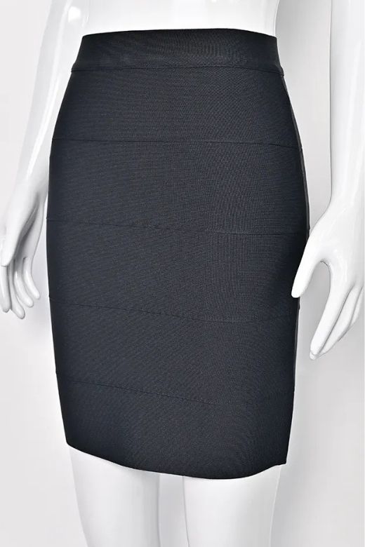 Woman wearing a figure flattering  High Waist Bandage Mini Skirt - Classic Black BODYCON COLLECTION