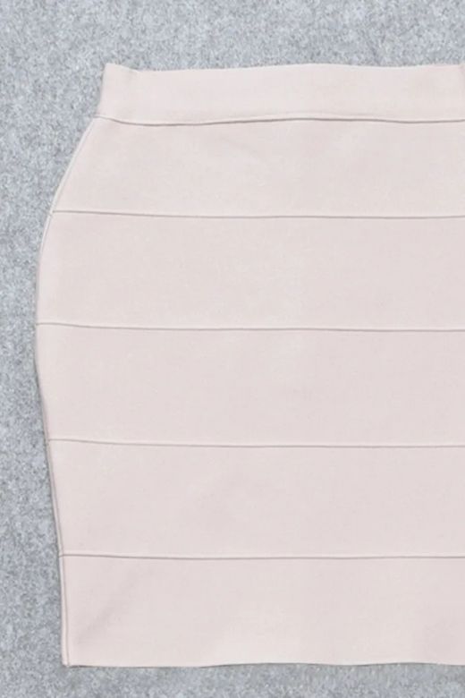 Woman wearing a figure flattering  High Waist Bandage Mini Skirt - Cream BODYCON COLLECTION