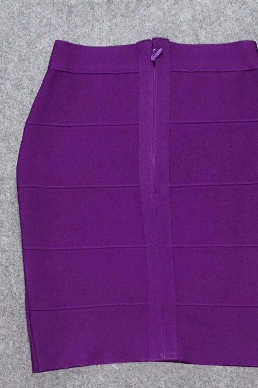 Woman wearing a figure flattering  High Waist Bandage Striped Mini Skirt - Plum Purple BODYCON COLLECTION