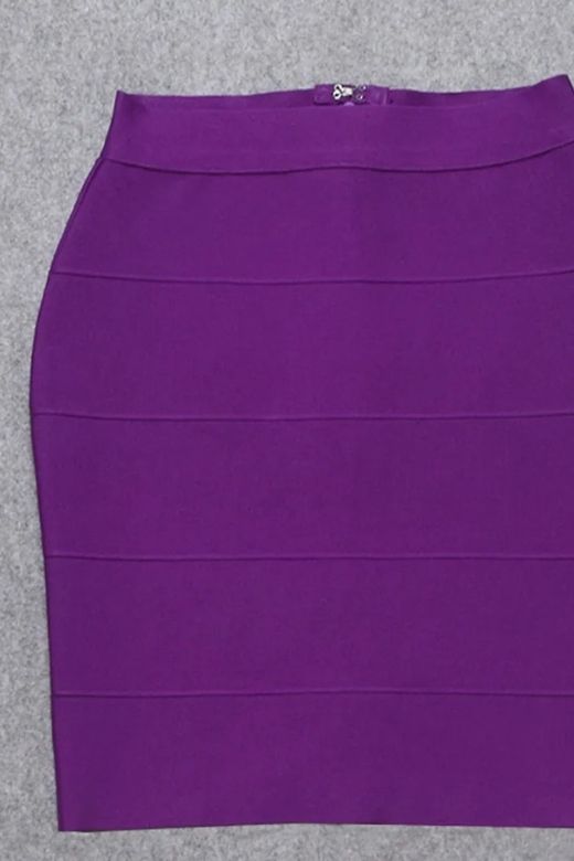 Woman wearing a figure flattering  High Waist Bandage Striped Mini Skirt - Plum Purple BODYCON COLLECTION