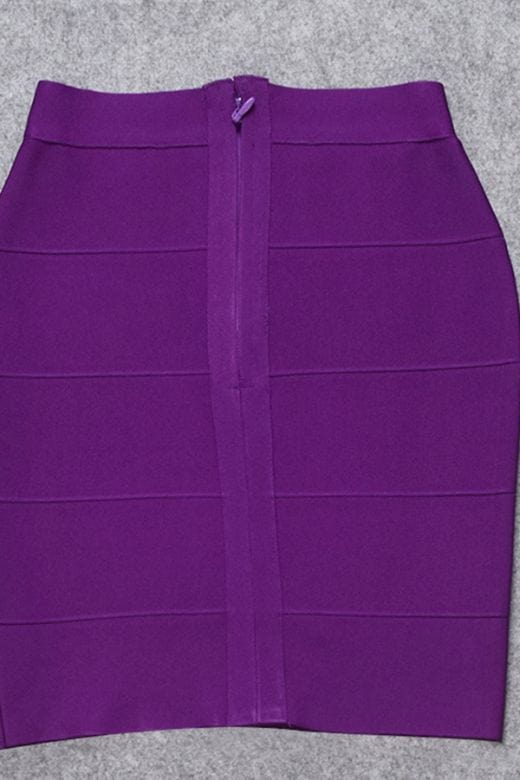 Woman wearing a figure flattering  High Waist Bandage Striped Mini Skirt - Plum Purple BODYCON COLLECTION