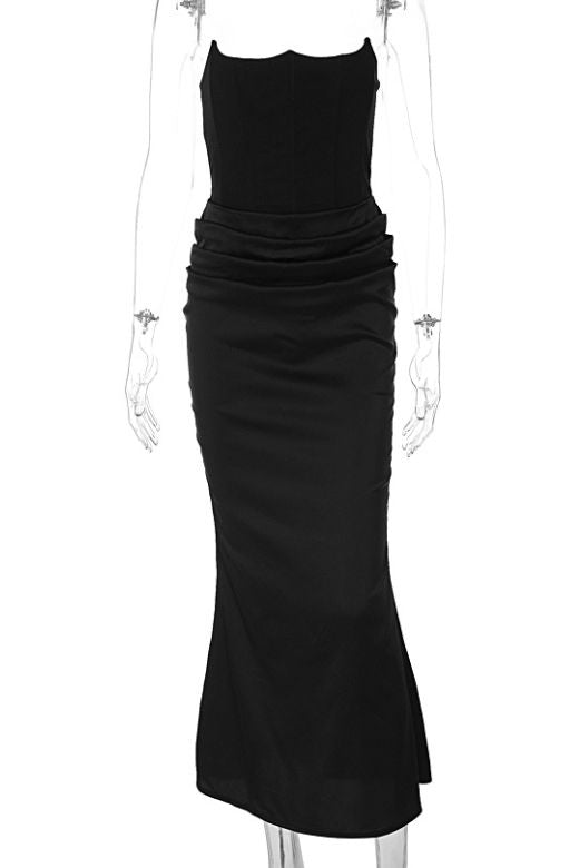 Woman wearing a figure flattering  Hope Bodycon Wrap Maxi Dress - Classic Black BODYCON COLLECTION