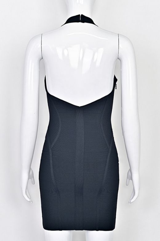 Woman wearing a figure flattering  Isabella Bandage Mini Dress - Classic Black BODYCON COLLECTION Pty Ltd