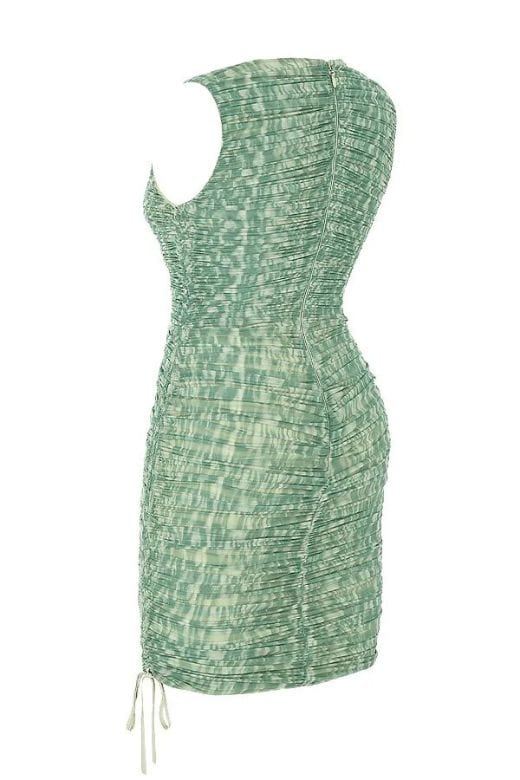 Woman wearing a figure flattering  Isla Bodycon Wrap Mini Dress - Mint Green BODYCON COLLECTION