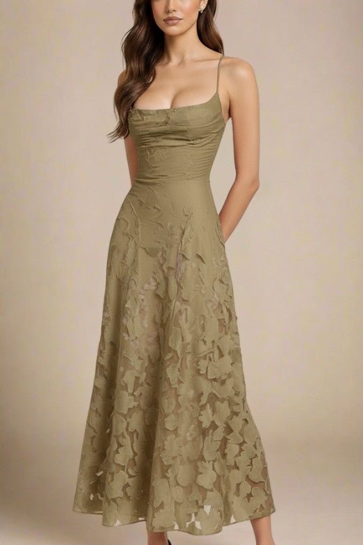 Woman wearing a figure flattering  Ivy Bodycon Maxi Dress - Sage Green BODYCON COLLECTION