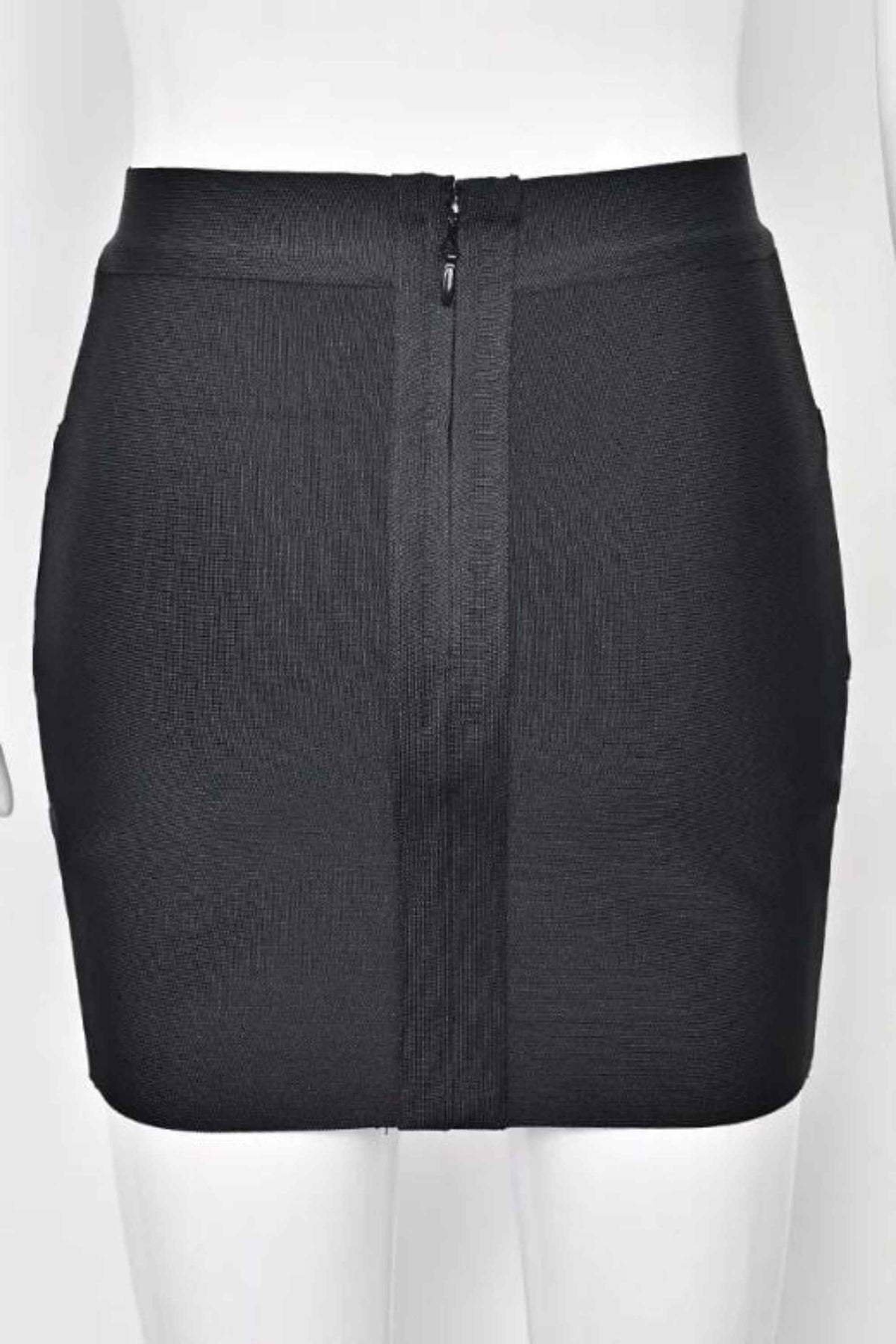 Woman wearing a figure flattering  Jay High Waist Bandage Mini Skirt - Classic Black BODYCON COLLECTION