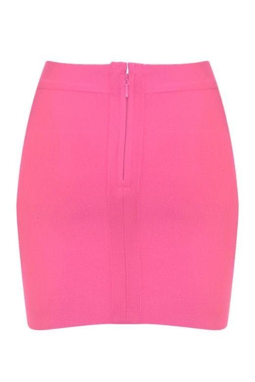 Woman wearing a figure flattering  Jay High Waist Bandage Mini Skirt - Hot Pink BODYCON COLLECTION