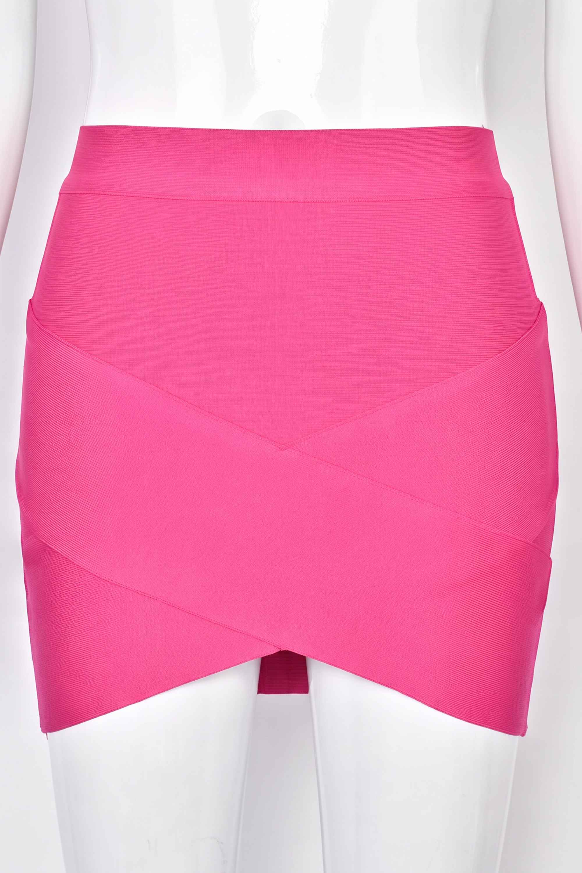 Woman wearing a figure flattering  Jay High Waist Bandage Mini Skirt - Hot Pink BODYCON COLLECTION