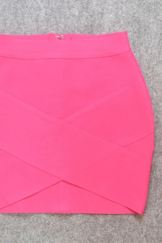 Woman wearing a figure flattering  Jay High Waist Bandage Mini Skirt - Hot Pink BODYCON COLLECTION