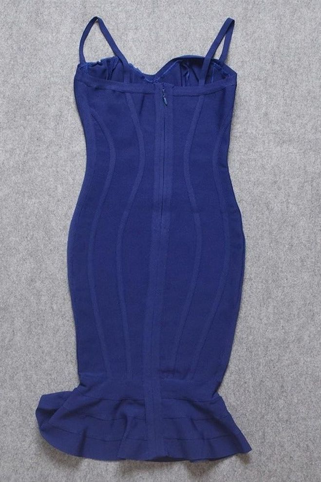 Woman wearing a figure flattering  Joy Bandage Midi Dress - Royal Blue Bodycon Collection