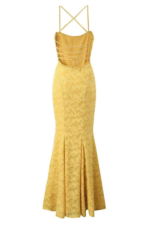 Woman wearing a figure flattering  Kora Bodycon Maxi Dress - Lemon Yellow BODYCON COLLECTION
