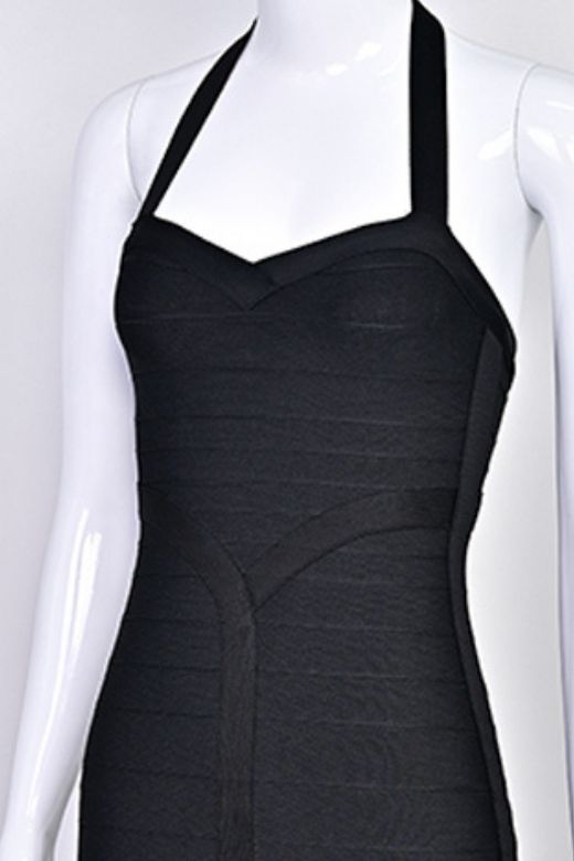 Woman wearing a figure flattering  Lara Bandage Midi Dress - Classic Black BODYCON COLLECTION Pty Ltd
