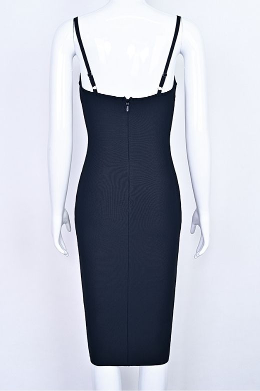 Woman wearing a figure flattering  Larissa Bodycon Dress - Classic Black BODYCON COLLECTION Pty Ltd