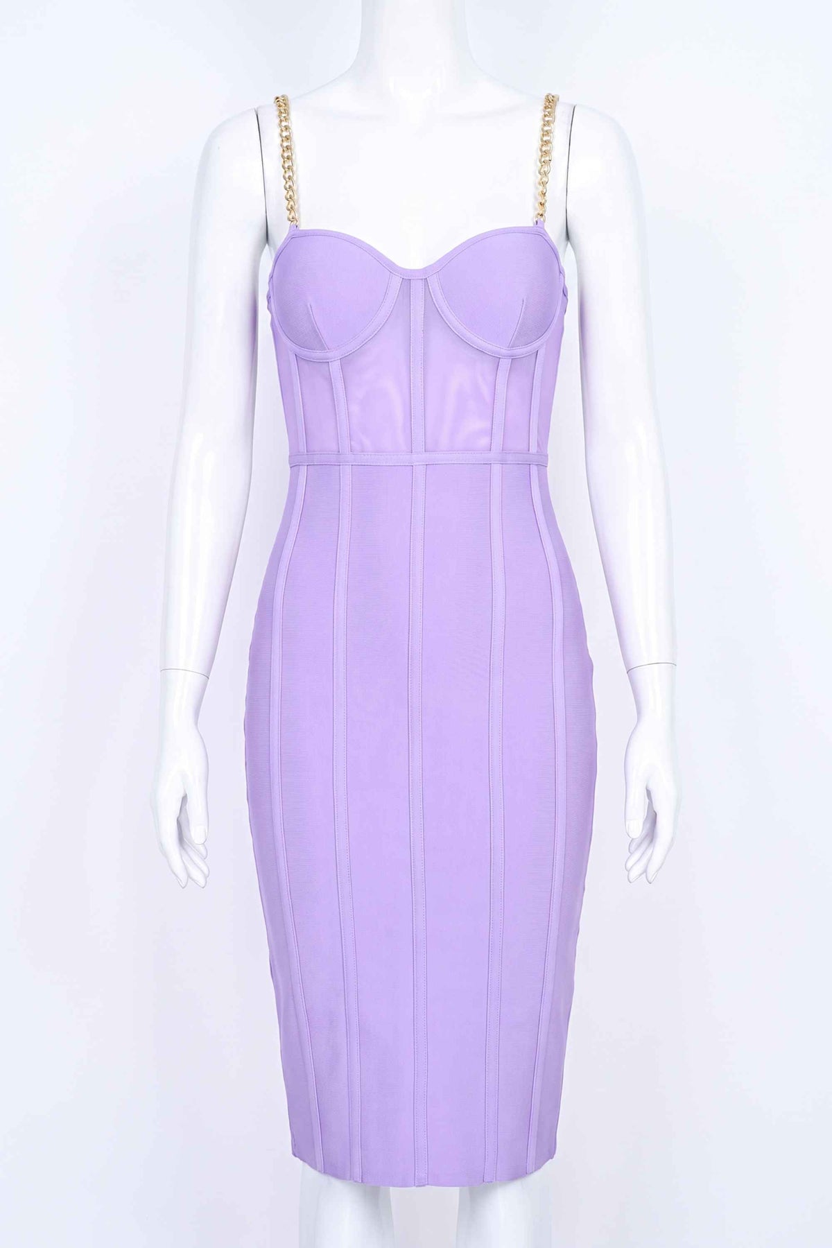 Woman wearing a figure flattering  Leah Bodycon Dress - Violet Purple Bodycon Collection