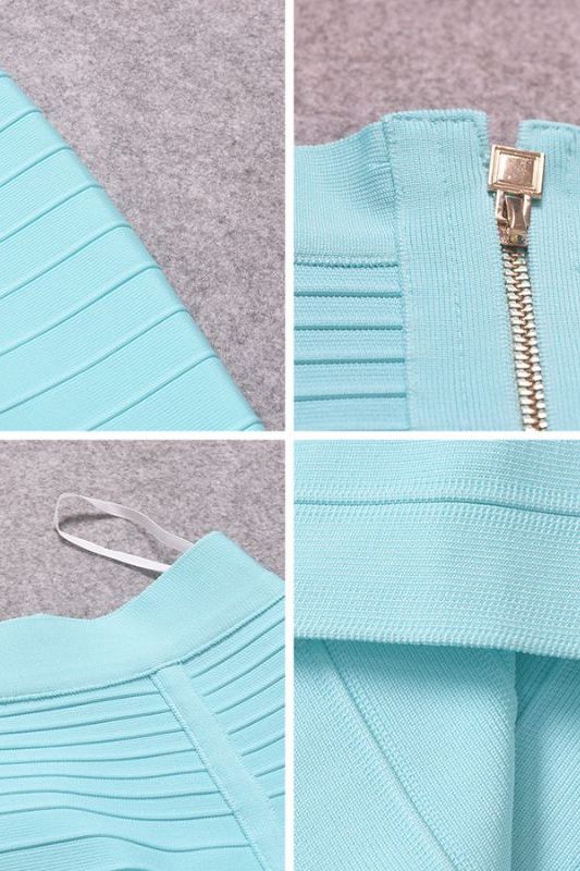 Woman wearing a figure flattering  Leni Bandage Top and Pencil Skirt Outfit Set - Sky Blue BODYCON COLLECTION