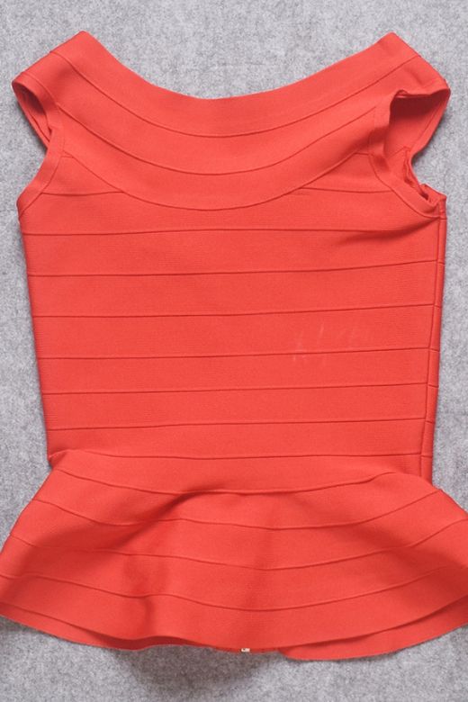 Woman wearing a figure flattering  Leni Bandage Top - Lipstick Red BODYCON COLLECTION