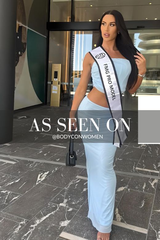 Woman wearing a figure flattering  Margot Wrap Top and Maxi Skirt Outfit Set - Red Wine BODYCON COLLECTION