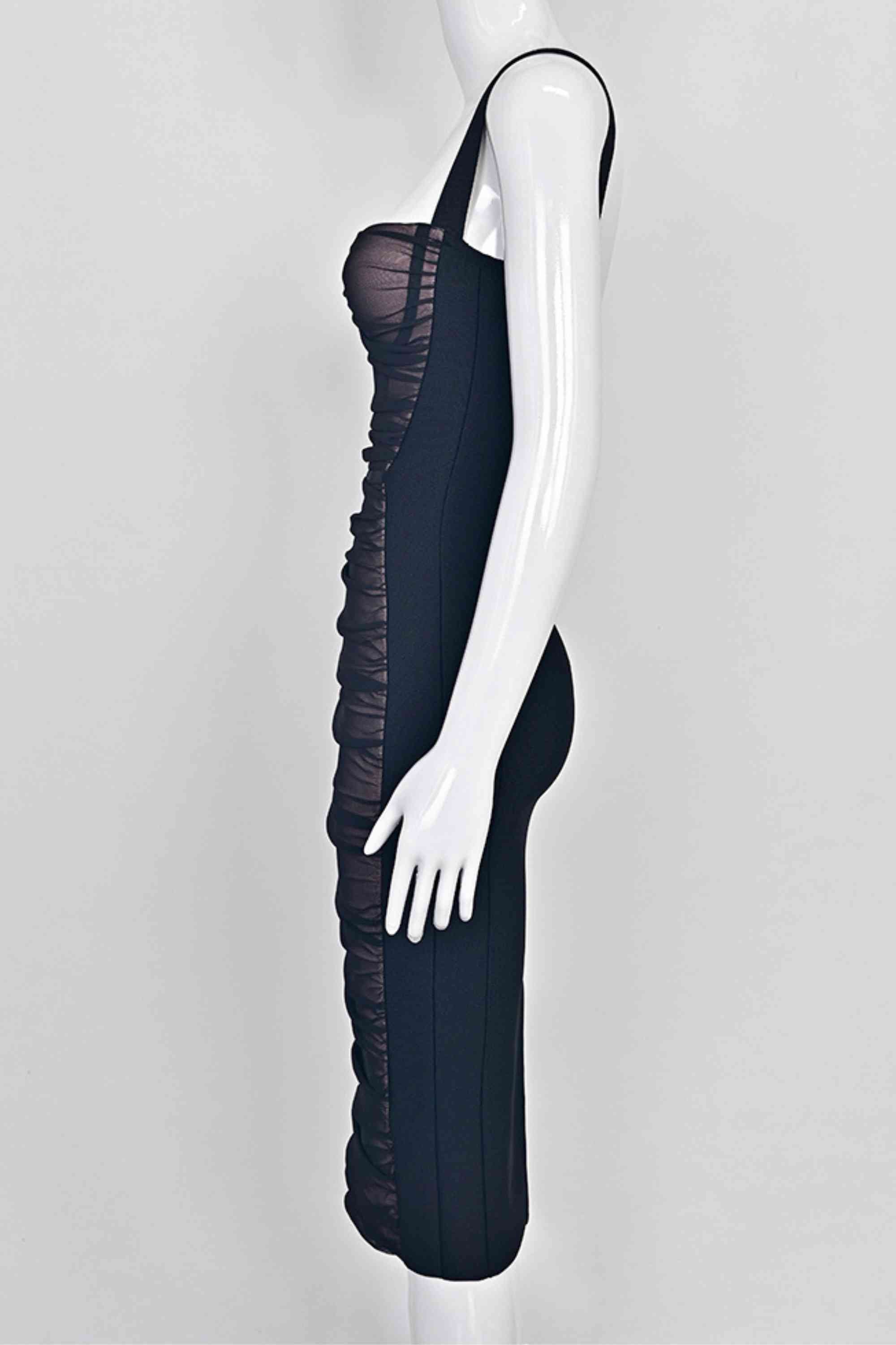 Woman wearing a figure flattering  Marilyn Bodycon Wrap Midi Dress - Classic Black BODYCON COLLECTION