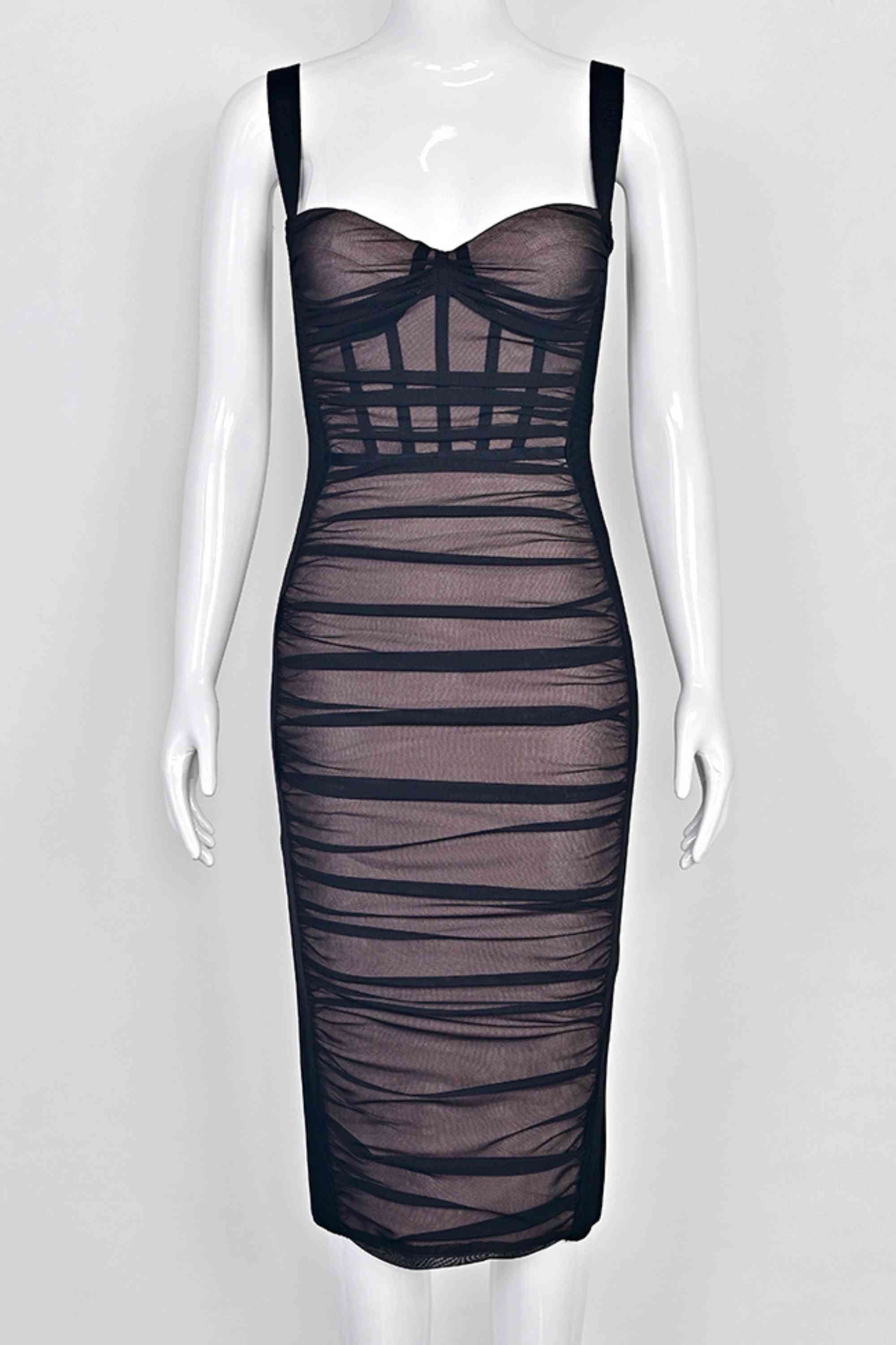 Woman wearing a figure flattering  Marilyn Bodycon Wrap Midi Dress - Classic Black BODYCON COLLECTION