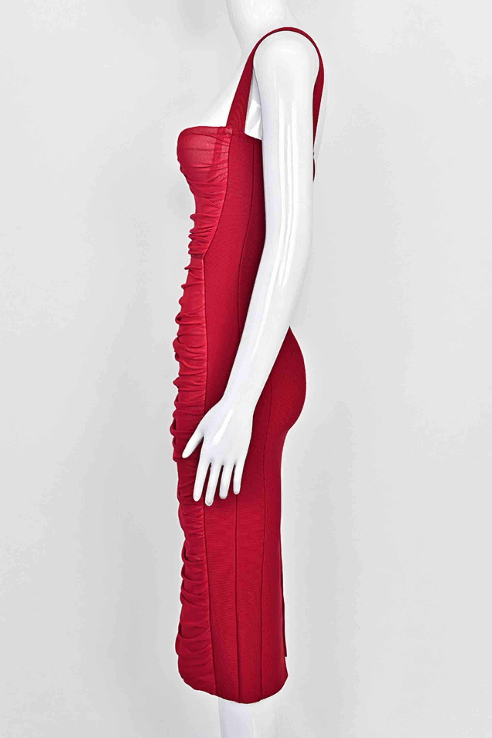 Woman wearing a figure flattering  Marilyn Bodycon Wrap Midi Dress - Red Wine BODYCON COLLECTION