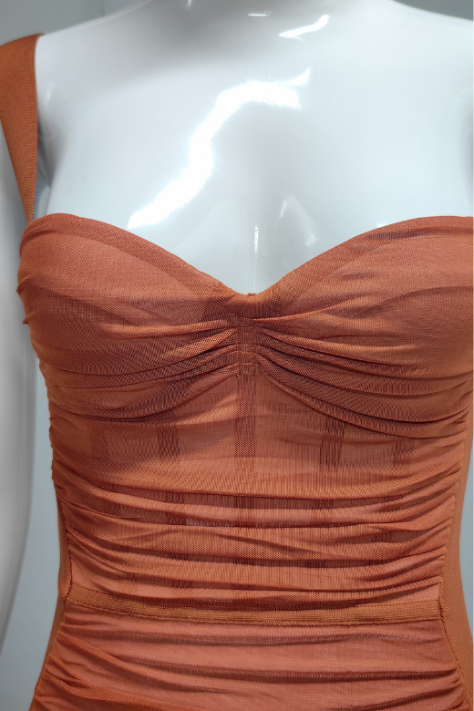 Woman wearing a figure flattering  Marilyn Bodycon Wrap Midi Dress - Rustic Brown BODYCON COLLECTION