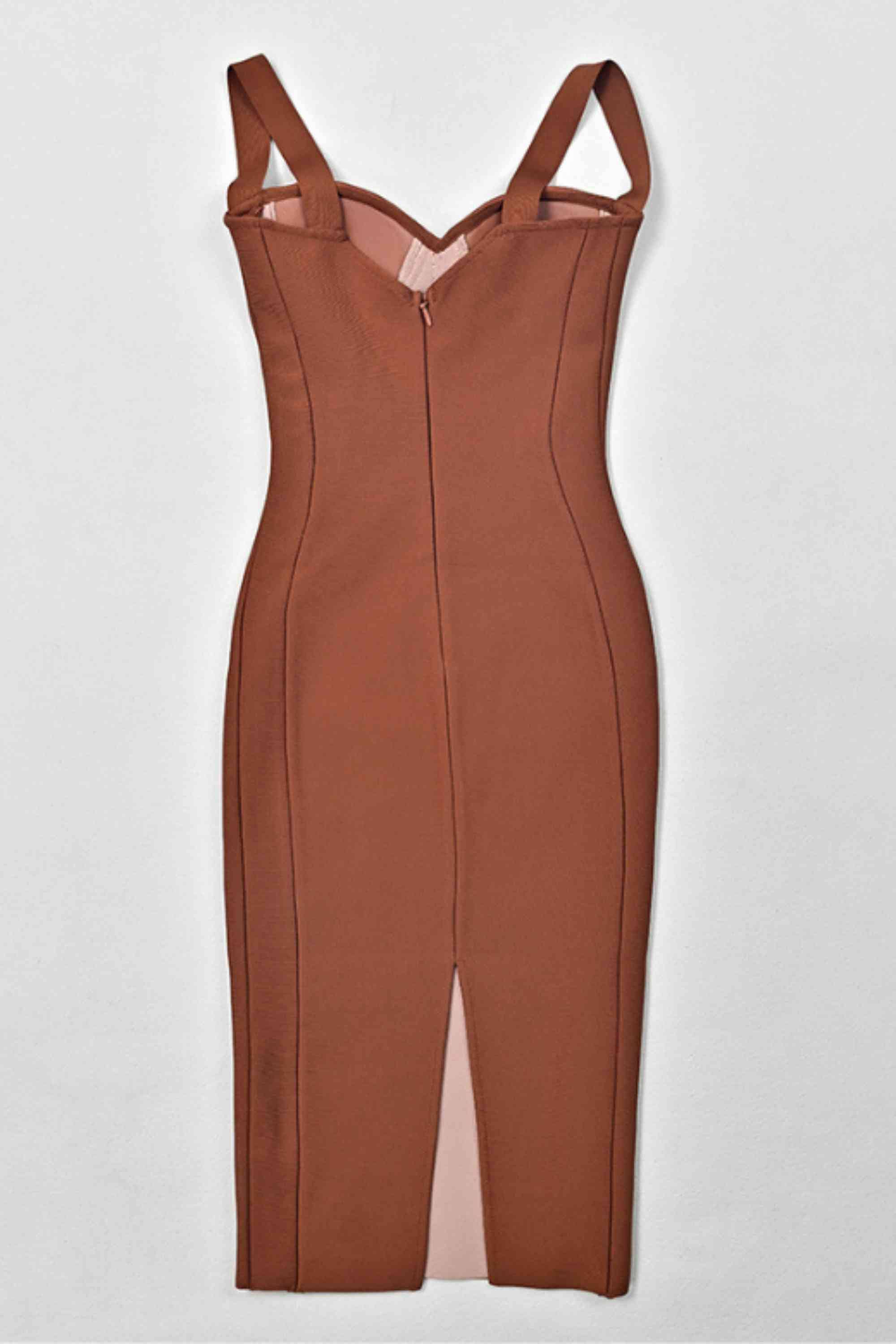 Woman wearing a figure flattering  Marilyn Bodycon Wrap Midi Dress - Rustic Brown BODYCON COLLECTION