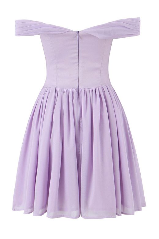 Woman wearing a figure flattering  Martine Bodycon Wrap Mini Dress - Lavender Purple BODYCON COLLECTION