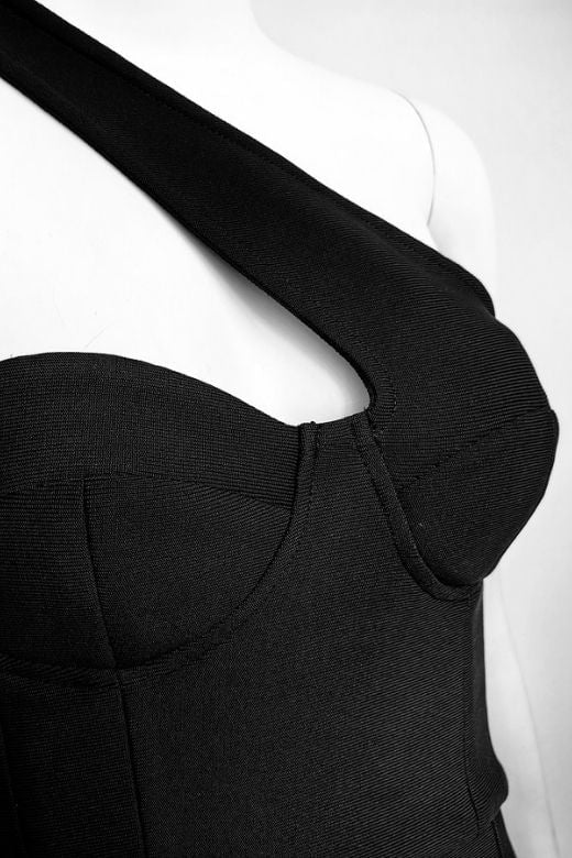 Woman wearing a figure flattering  Mia Bodycon Midi Dress - Classic Black BODYCON COLLECTION Pty Ltd