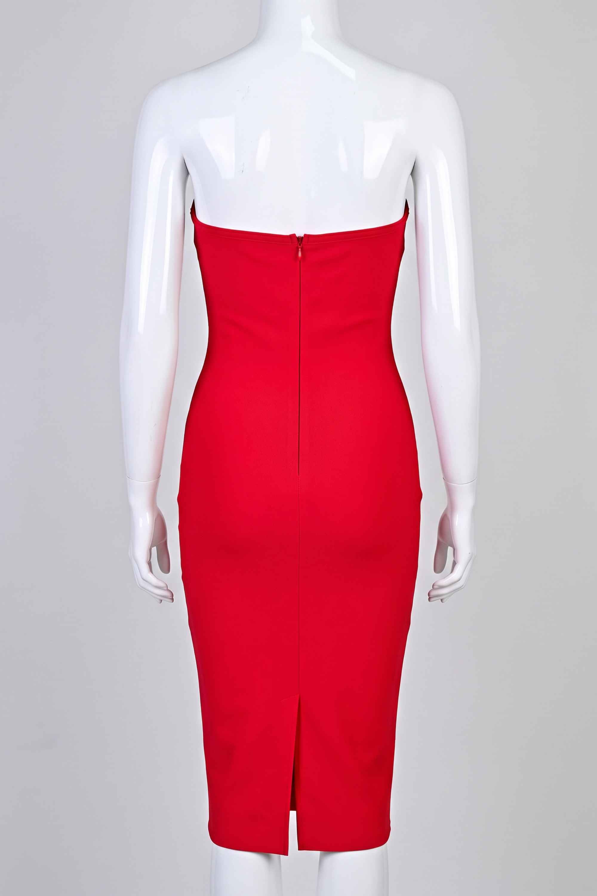Woman wearing a figure flattering  Miles Bodycon Midi Dress - Lipstick Red BODYCON COLLECTION