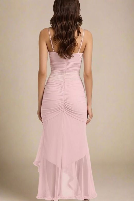 Woman wearing a figure flattering  Noah Bodycon Wrap Midi Dress- Dusty Pink BODYCON COLLECTION