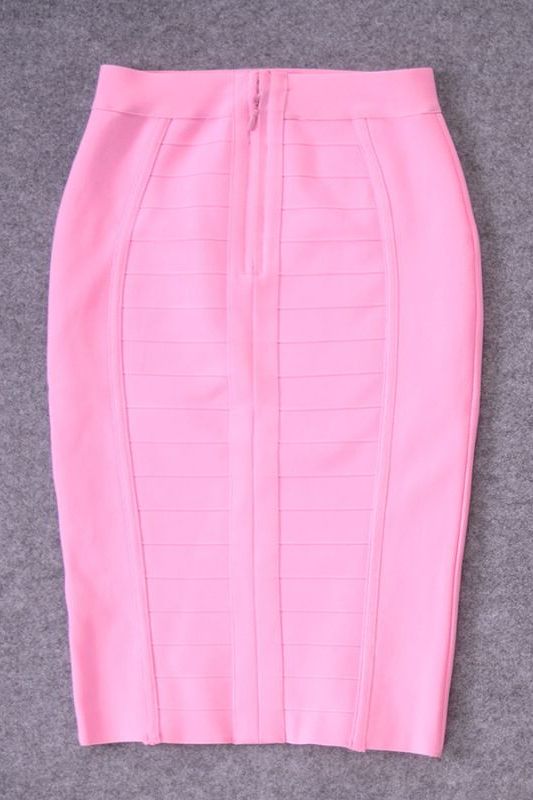 Woman wearing a figure flattering  Pencil High Waist Bandage Knee Length Cocktail Skirt - Dusty Pink BODYCON COLLECTION