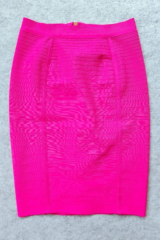 Woman wearing a figure flattering  Pencil High Waist Bandage Knee Length Knitted Skirt - Hot Pink BODYCON COLLECTION