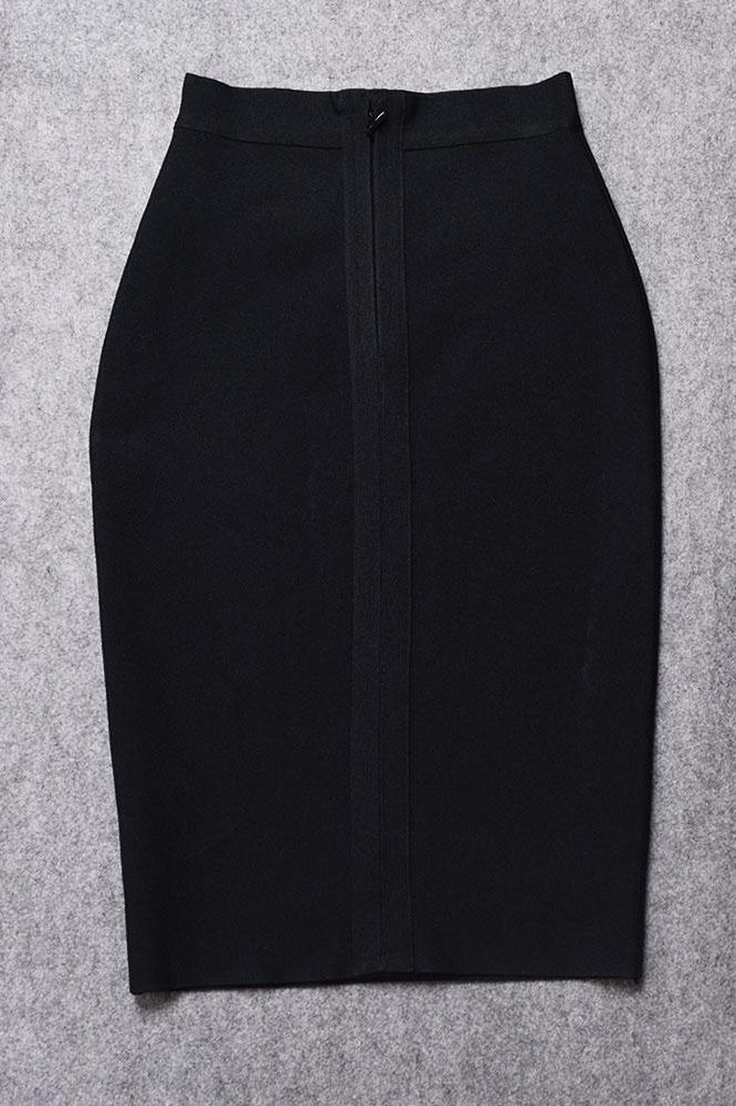 Woman wearing a figure flattering  Pencil High Waist Bandage Knee Length Skirt - Classic Black BODYCON COLLECTION