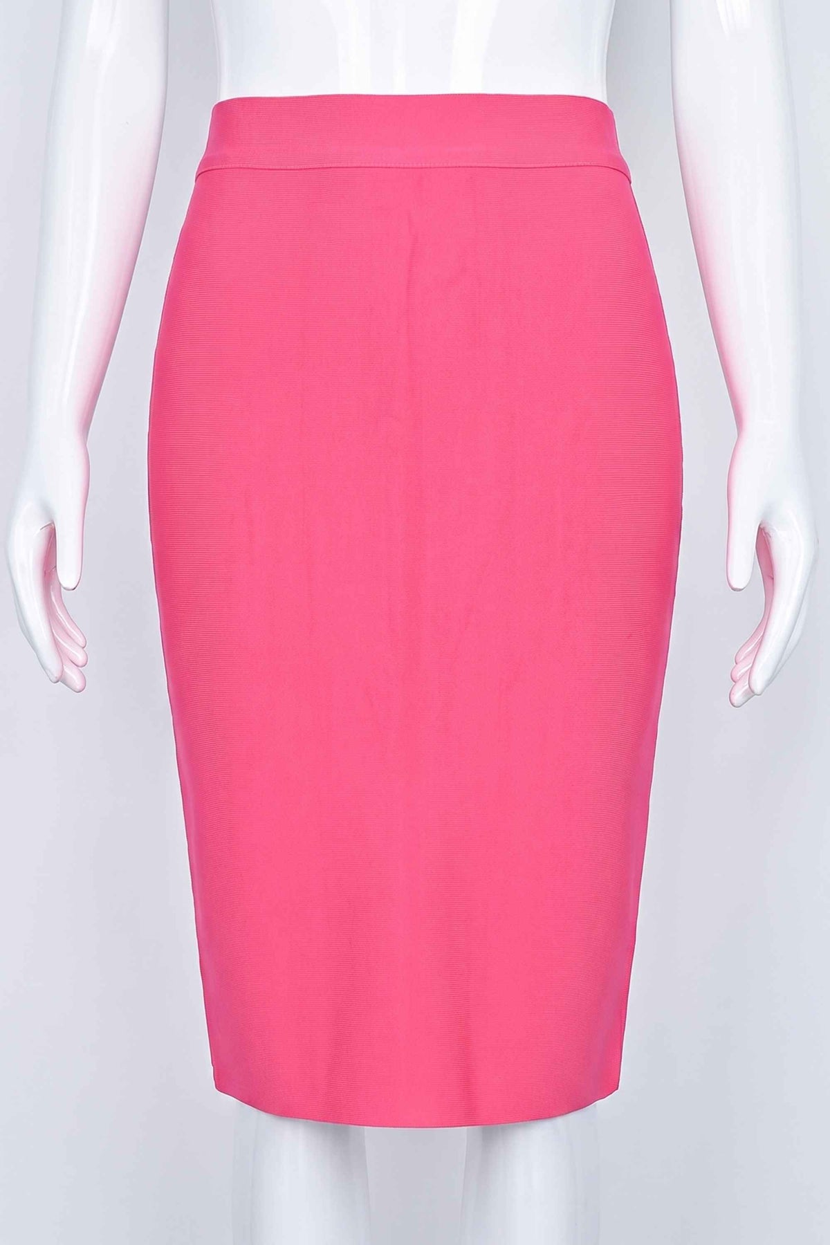 Woman wearing a figure flattering  Pencil High Waist Bandage Knee Length Skirt - Hot Pink BODYCON COLLECTION