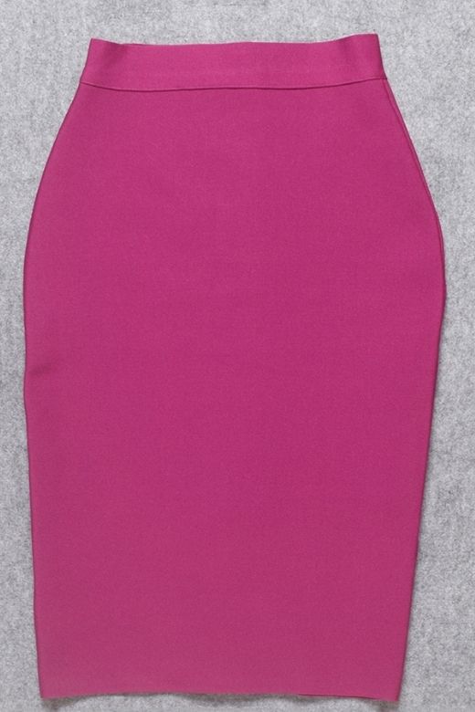 Woman wearing a figure flattering  Pencil High Waist Bandage Knee Length Skirt - Magenta Pink BODYCON COLLECTION