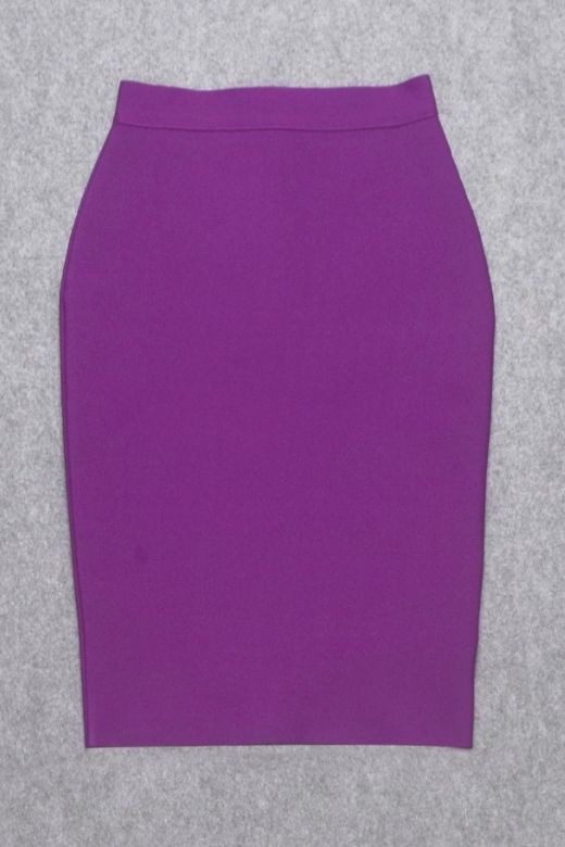Woman wearing a figure flattering  Pencil High Waist Bandage Knee Length Skirt - Plum Purple BODYCON COLLECTION