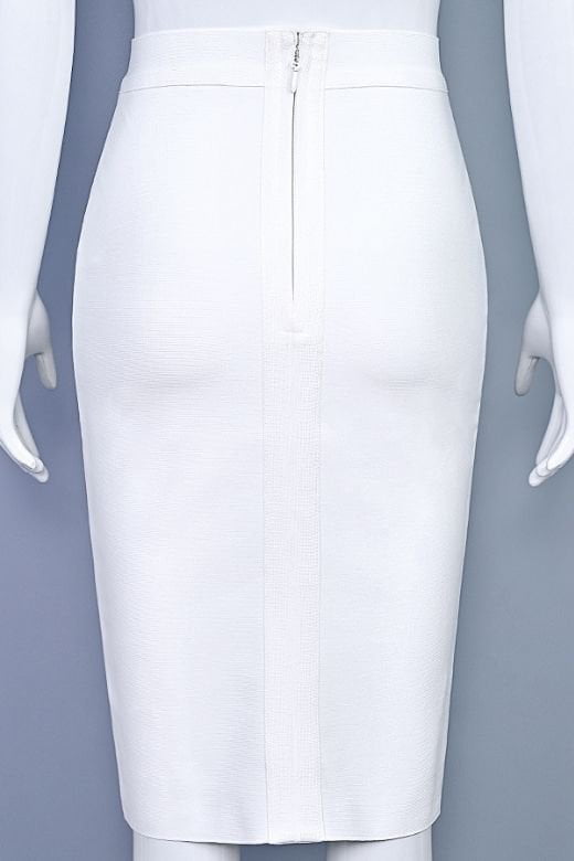 Woman wearing a figure flattering  Pencil High Waist Bandage Knee Length Skirt - White Pearl BODYCON COLLECTION