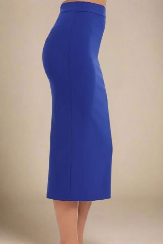 Woman wearing a figure flattering  Pencil High Waist Bandage Midi Skirt - Navy Blue BODYCON COLLECTION