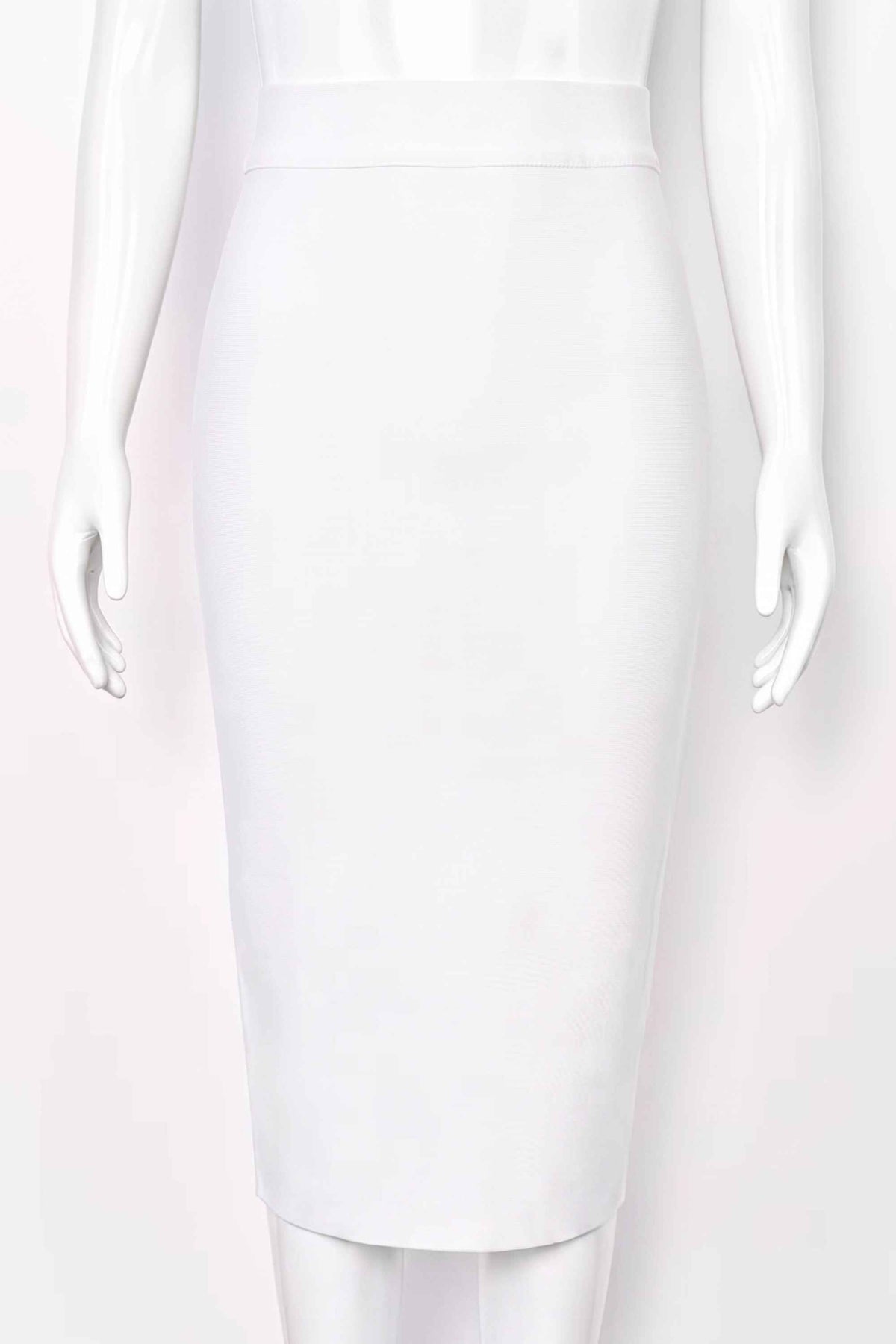 Woman wearing a figure flattering  Pencil High Waist Bandage Midi Skirt - Pearl White BODYCON COLLECTION