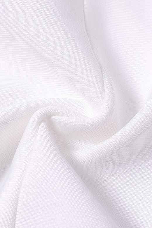 Woman wearing a figure flattering  Pia Bandage Midi Dress - White Pearl BODYCON COLLECTION