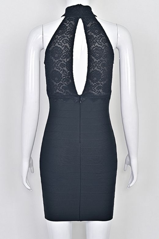 Woman wearing a figure flattering  Quinn Bandage Mini Dress - Classic Black BODYCON COLLECTION Pty Ltd