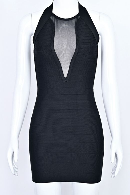 Woman wearing a figure flattering  Remi Bandage Mini Dress - Classic Black BODYCON COLLECTION Pty Ltd