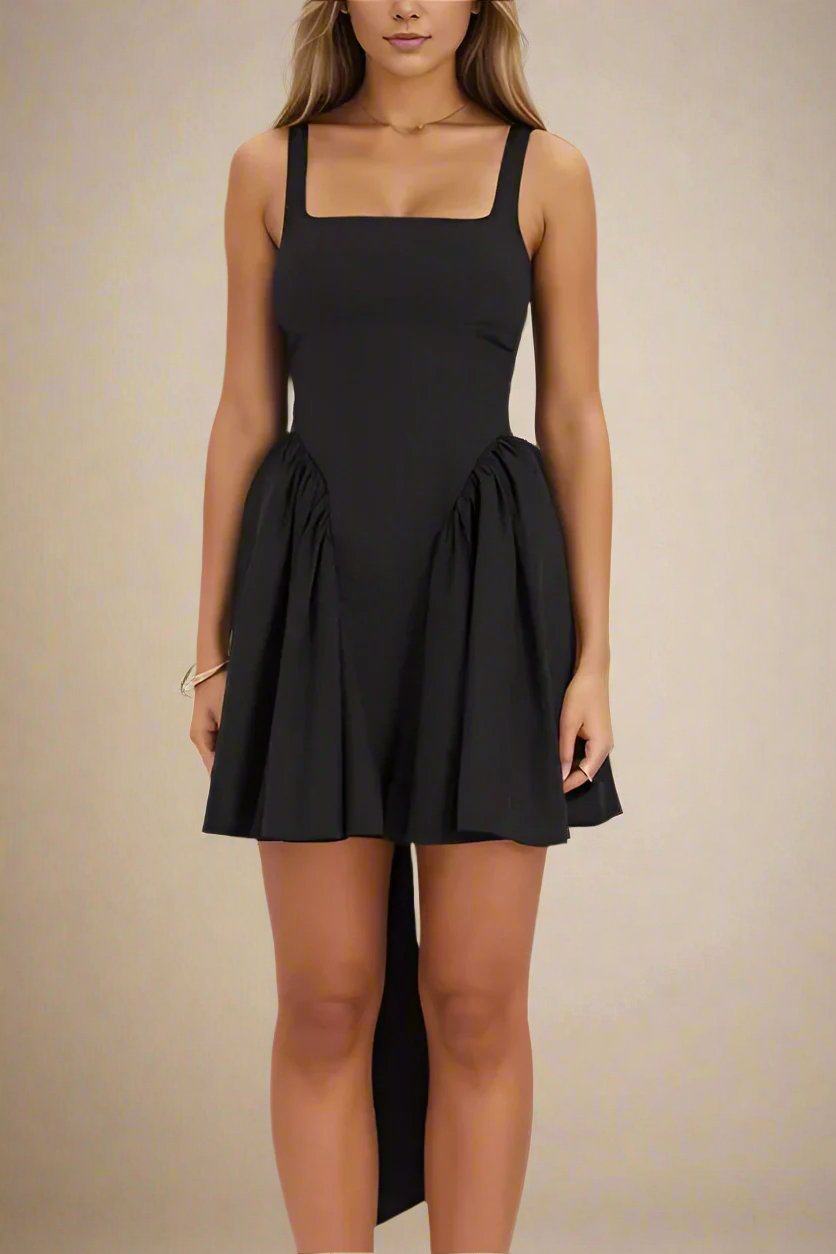 Woman wearing a figure flattering  Rian Bodycon Mini Dress - Classic Black BODYCON COLLECTION