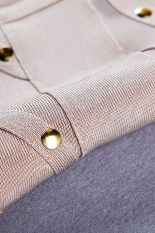 Woman wearing a figure flattering  Rosa Long Sleeve Bodycon Dress - Cream BODYCON COLLECTION