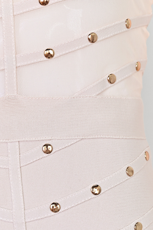 Woman wearing a figure flattering  Rosa Long Sleeve Bodycon Dress - Cream BODYCON COLLECTION