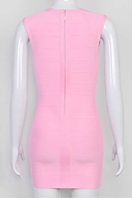 Woman wearing a figure flattering  Sabrina Bandage Mini Dress - Dusty Pink BODYCON COLLECTION Pty Ltd