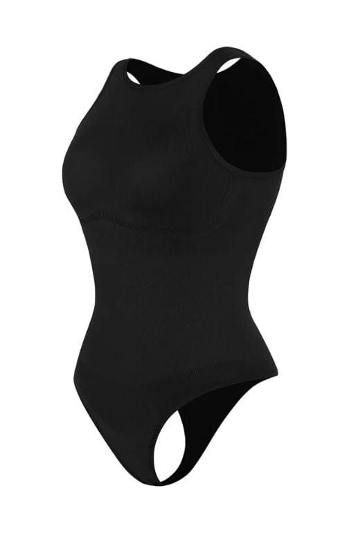 Woman wearing a figure flattering  Sculpting High Neck One Piece Bodysuit Shapewear - Panties Bodycon Collection