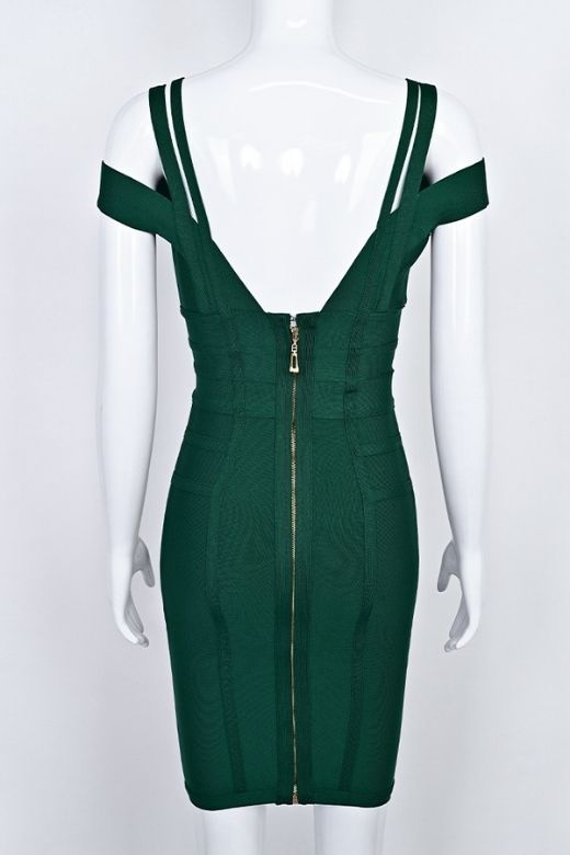 Woman wearing a figure flattering  Sia Bandage Dress - Emerald Green Bodycon Collection